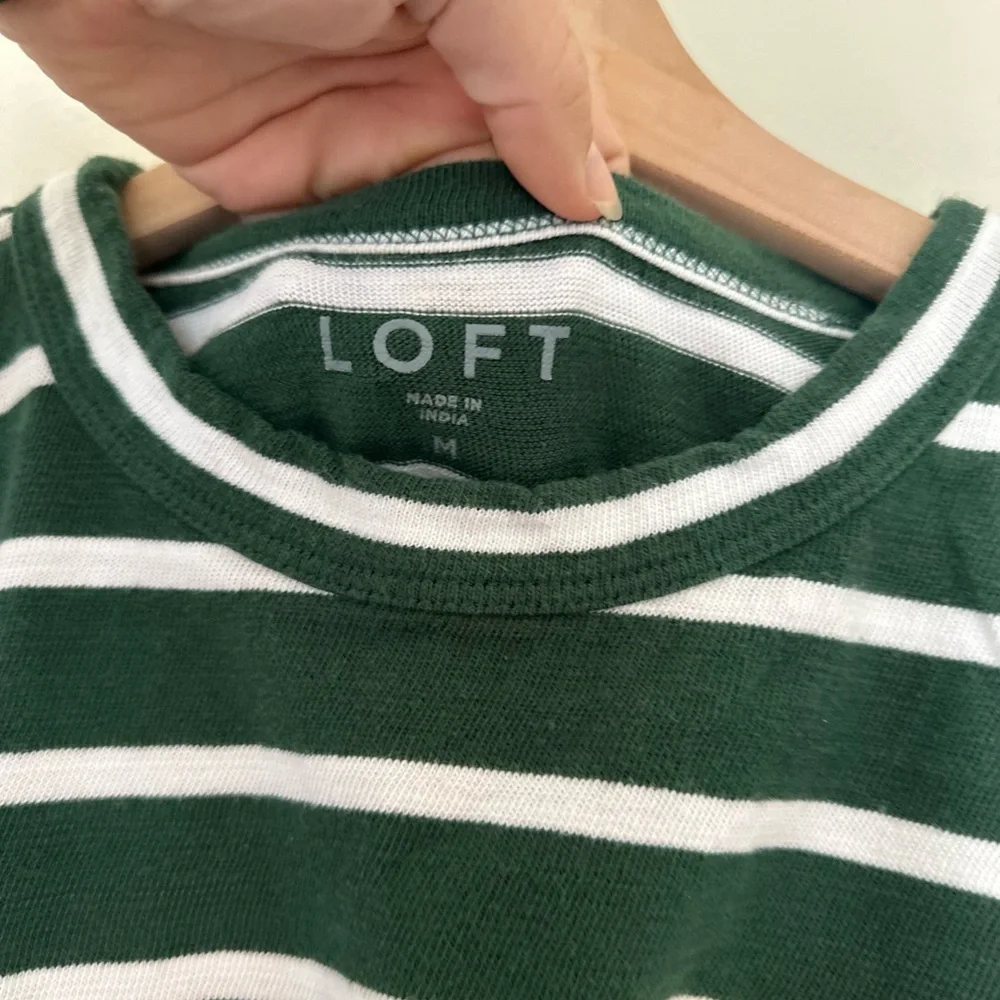LOFT Dark Green and White Striped Sleeveless Tank - Picture 2 of 7